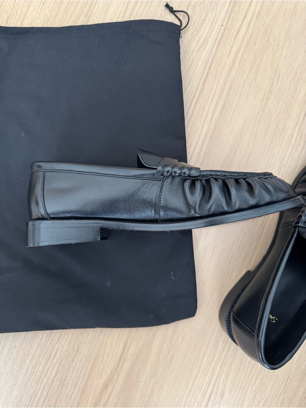 Saint Laurent Black Leather Penny Loafers with Gold YSL Accent - Picture 3 of 5
